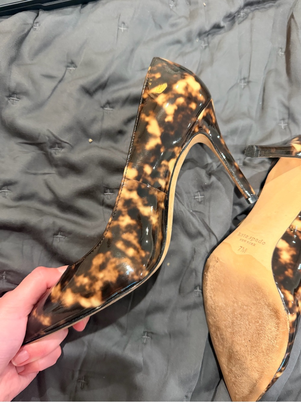 kate spade | Tortoiseshell Patent Leather Pointed-Toe Pumps - Brown/Black (7M) - Picture 6 of 10